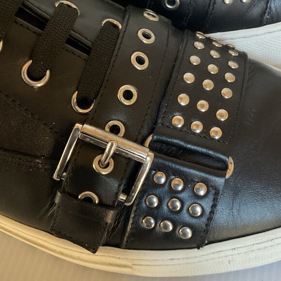 Les Hommes Black Leather Studded Buckle Sneakers Men’s Size 42/ 9 US  Italian - Picture 9 of 12